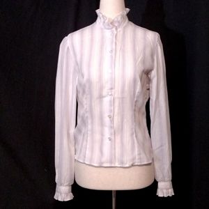 VTG Shirt Accent White Ruffle LS Button Up Top Purple & Gold Stripes Size 32 (M)